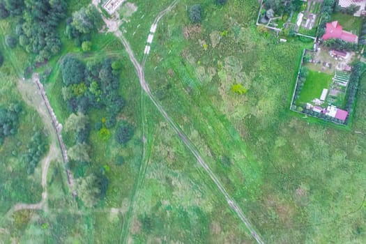 Top view of the village, fields and forests near the village