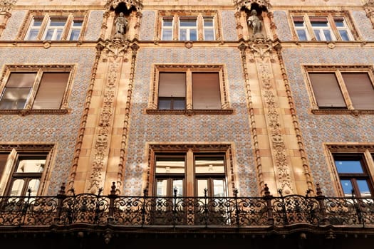 The facade of the Thonet Haz, Thonet House, an example of Art Nouveau architecture in the city center of Budapest, Hungary 2022
