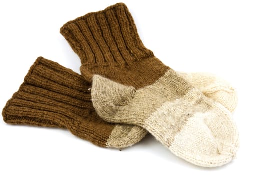 Traditional hand-knit wool socks in three colors