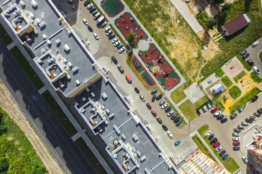 Top view of the city of Moscow, buildings and roads and other infrastructure of the city. Cityscape view from above.