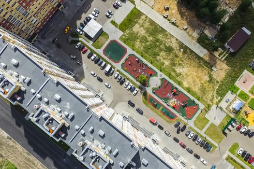 Top view of the city of Moscow, buildings and roads and other infrastructure of the city. Cityscape view from above.