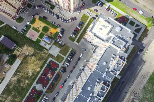 Top view of the city of Moscow, buildings and roads and other infrastructure of the city. Cityscape view from above.