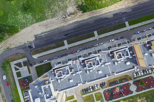 Top view of the city of Moscow, buildings and roads and other infrastructure of the city. Cityscape view from above.