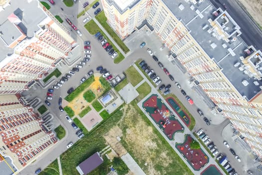 Top view of the city of Moscow, buildings and roads and other infrastructure of the city. Cityscape view from above.