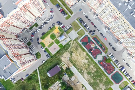 Top view of the city of Moscow, buildings and roads and other infrastructure of the city. Cityscape view from above.