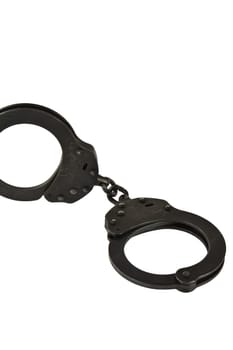 Black oxide police handcuffs on a white background