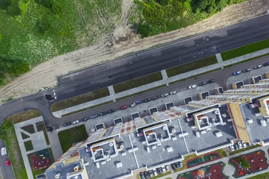 Top view of the city of Moscow, buildings and roads and other infrastructure of the city. Cityscape view from above.