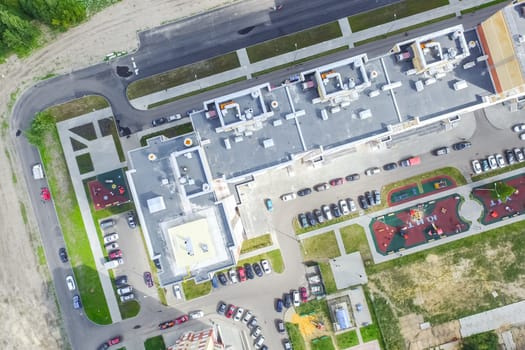 Top view of the city of Moscow, buildings and roads and other infrastructure of the city. Cityscape view from above.