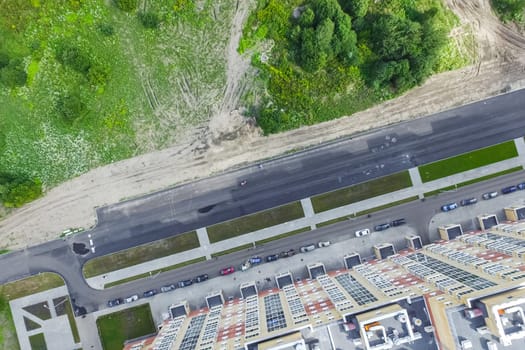 Top view of the city of Moscow, buildings and roads and other infrastructure of the city. Cityscape view from above.