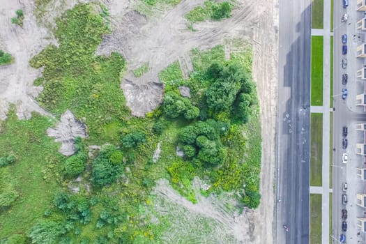 Top view of the city of Moscow, buildings and roads and other infrastructure of the city. Cityscape view from above.
