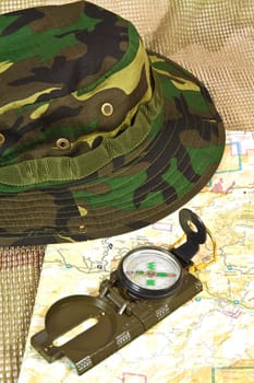 Military stuff - map,compasse, camoflage