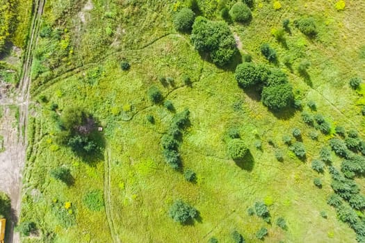 Top view of the village, fields and forests near the village