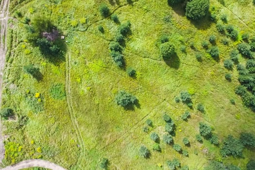 Top view of the village, fields and forests near the village