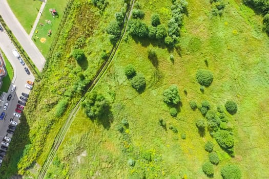 Top view of the village, fields and forests near the village