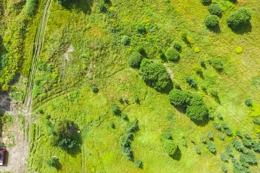 Top view of the village, fields and forests near the village