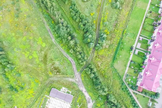 Top view of the village, fields and forests near the village