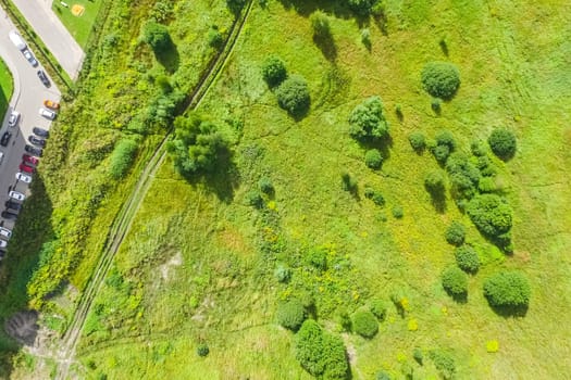 Top view of the village, fields and forests near the village