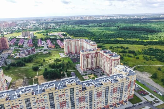 Top view of the city of Moscow, buildings and roads and other infrastructure of the city. Cityscape view from above.