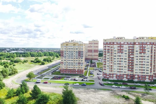 Top view of the city of Moscow, buildings and roads and other infrastructure of the city. Cityscape view from above.