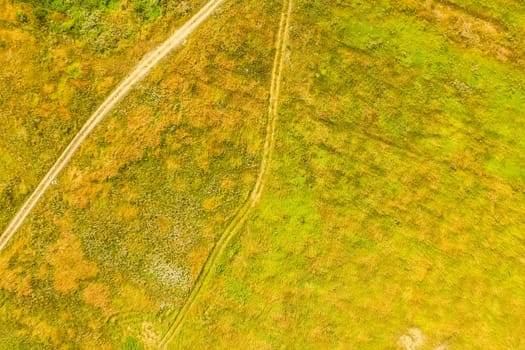 Top view of the village, fields and forests near the village