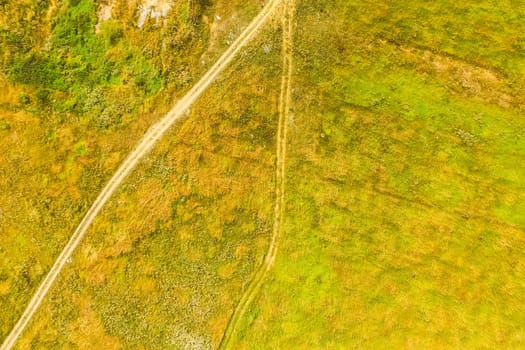 Top view of the village, fields and forests near the village