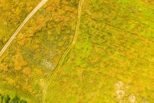 Top view of the village, fields and forests near the village
