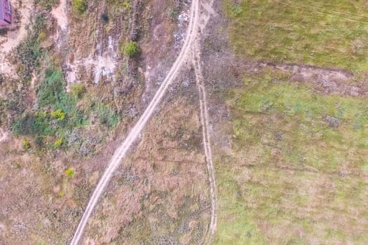 Top view of the village, fields and forests near the village