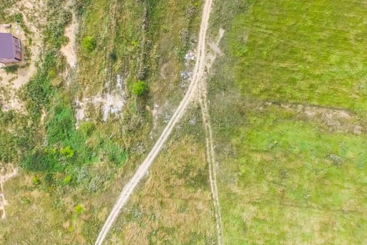 Top view of the village, fields and forests near the village