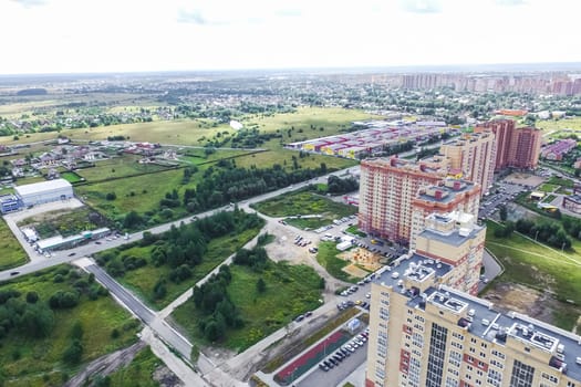 Top view of the city of Moscow, buildings and roads and other infrastructure of the city. Cityscape view from above.