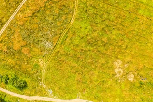 Top view of the village, fields and forests near the village