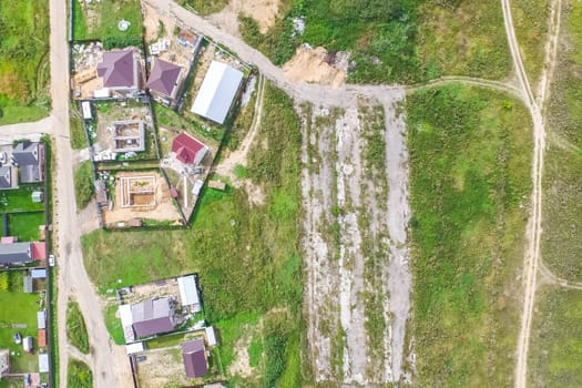 Top view of the village, fields and forests near the village