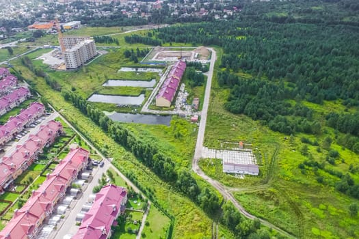 Top view of the village, fields and forests near the village