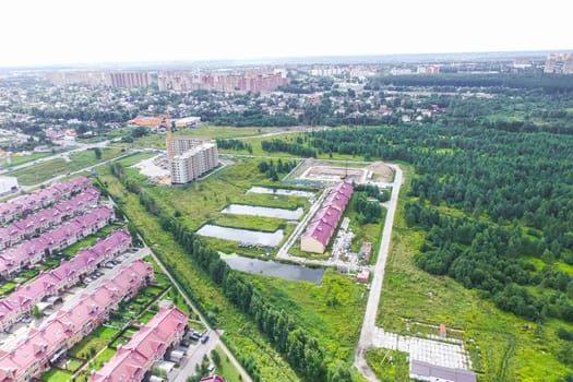 Top view of the village, fields and forests near the village