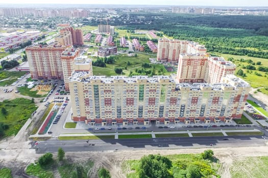 Top view of the city of Moscow, buildings and roads and other infrastructure of the city. Cityscape view from above.