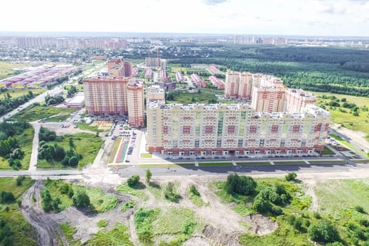 Top view of the city of Moscow, buildings and roads and other infrastructure of the city. Cityscape view from above.