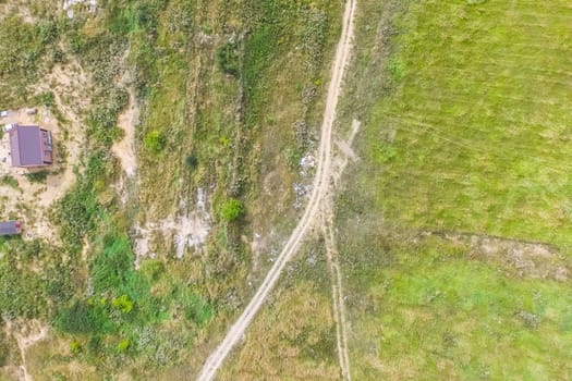 Top view of the village, fields and forests near the village