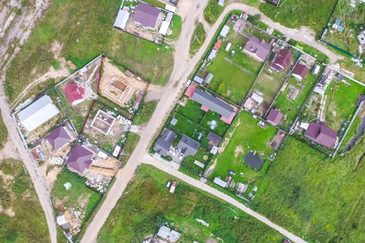 Top view of the village, fields and forests near the village