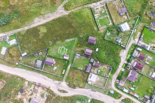 Top view of the village, fields and forests near the village