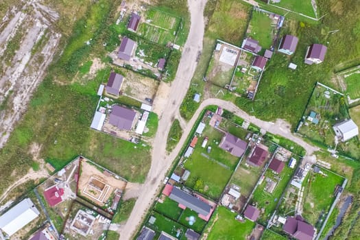 Top view of the village, fields and forests near the village