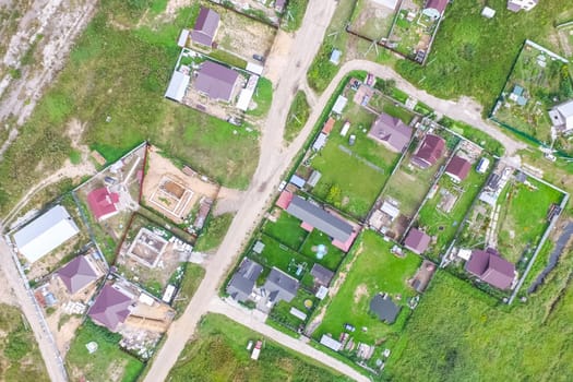 Top view of the village, fields and forests near the village