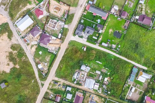 Top view of the village, fields and forests near the village