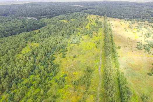 Top view of the village, fields and forests near the village