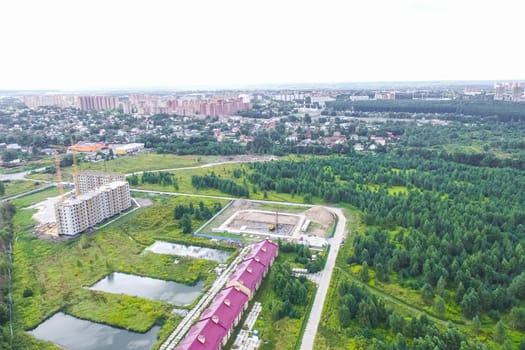 Top view of the village, fields and forests near the village