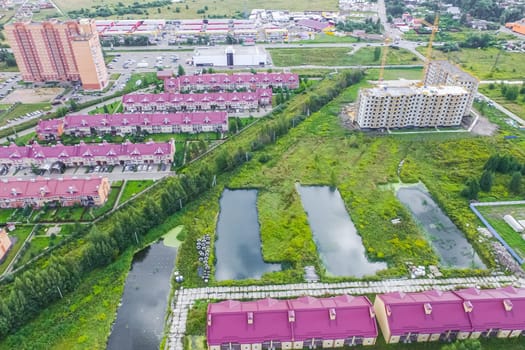 Top view of the village, fields and forests near the village