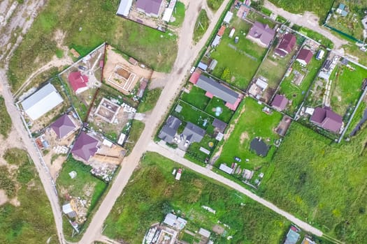 Top view of the village, fields and forests near the village