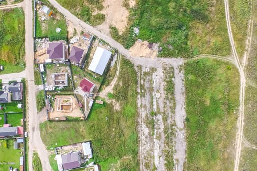 Top view of the village, fields and forests near the village
