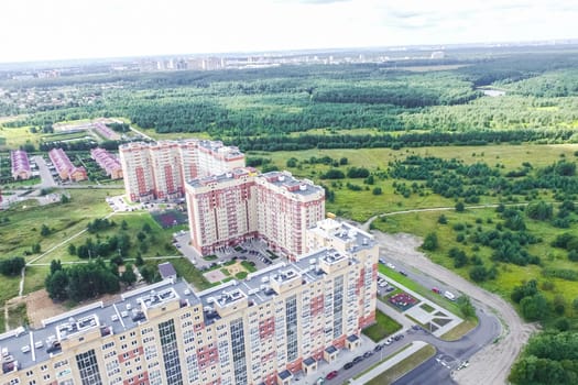 Top view of the city of Moscow, buildings and roads and other infrastructure of the city. Cityscape view from above.
