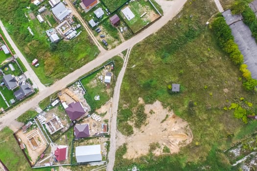 Top view of the village, fields and forests near the village