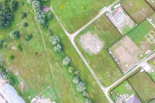 Top view of the village, fields and forests near the village