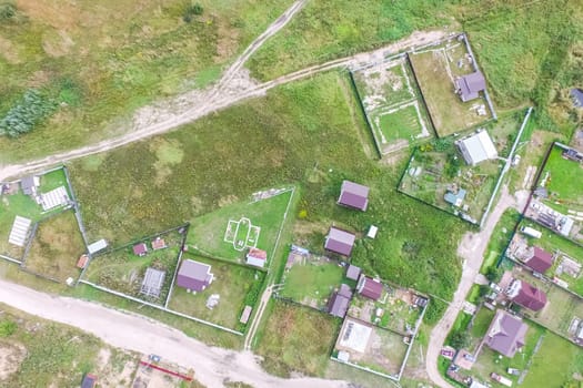 Top view of the village, fields and forests near the village